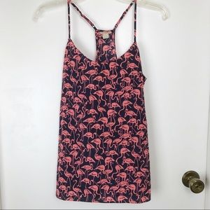J Crew 2 Flamingo Print Racer Back Top Black Coral